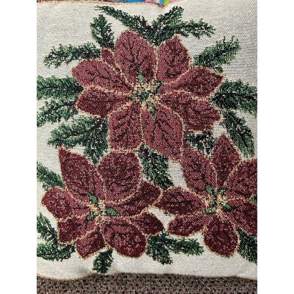 Christmas Poinsettia Pillow 16in x 16in - Picture 3 of 3